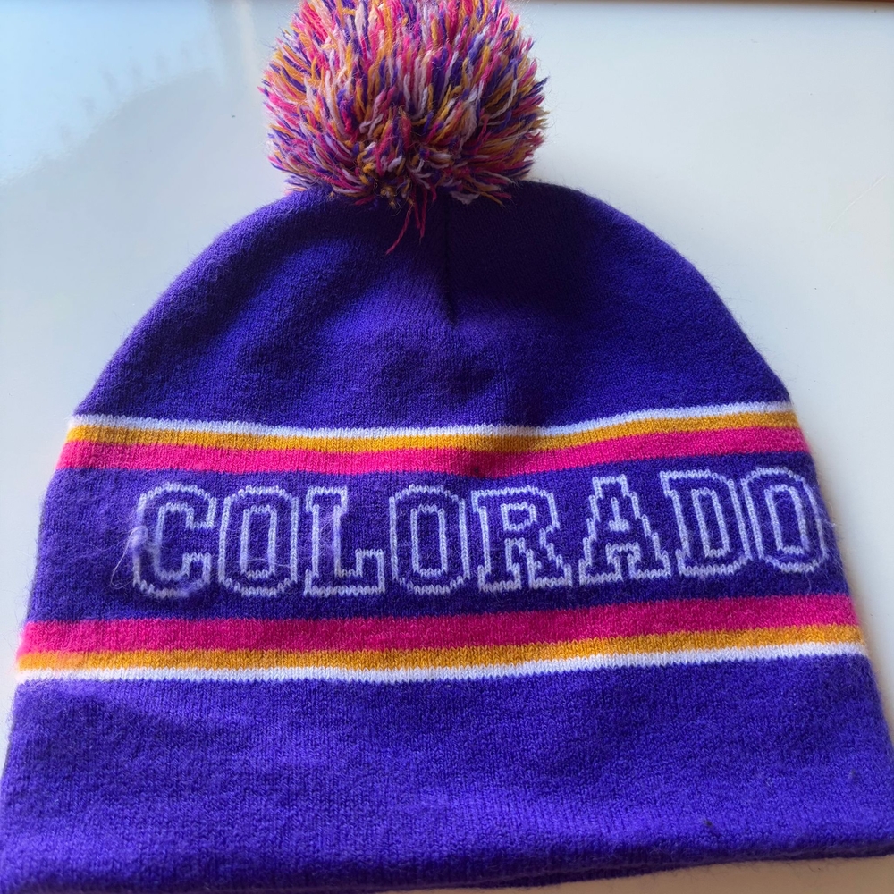 GM Purple Knit Beanie with Pom-Pom